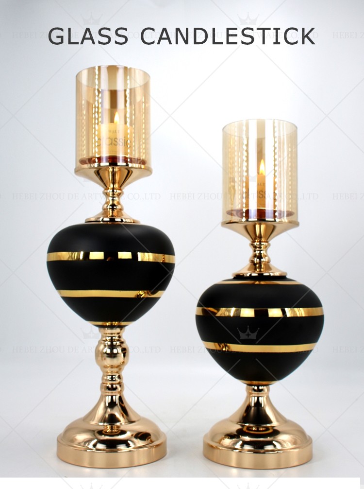 Wholesale custom glass metal candle holder for home decor candlestick