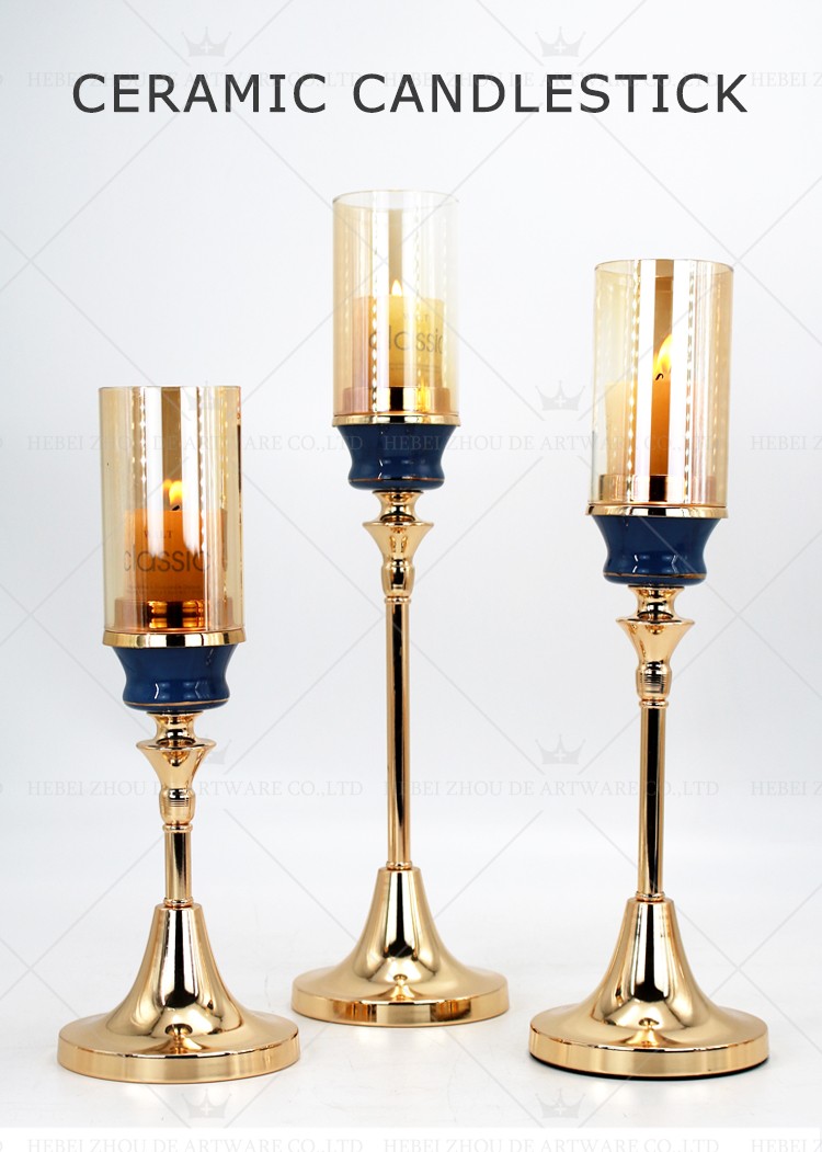 New fashion glass hurricane ceramic christmas metal candle holders for party event decoration