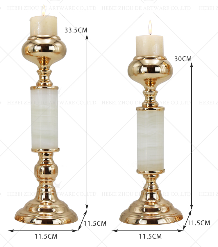 jade candle holder with golden metal base 90708