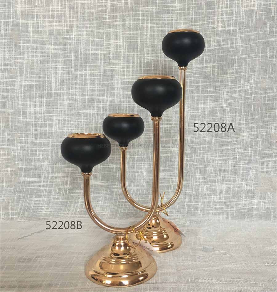 52208A 52208B Iron Candle Holder Gold and Black Color