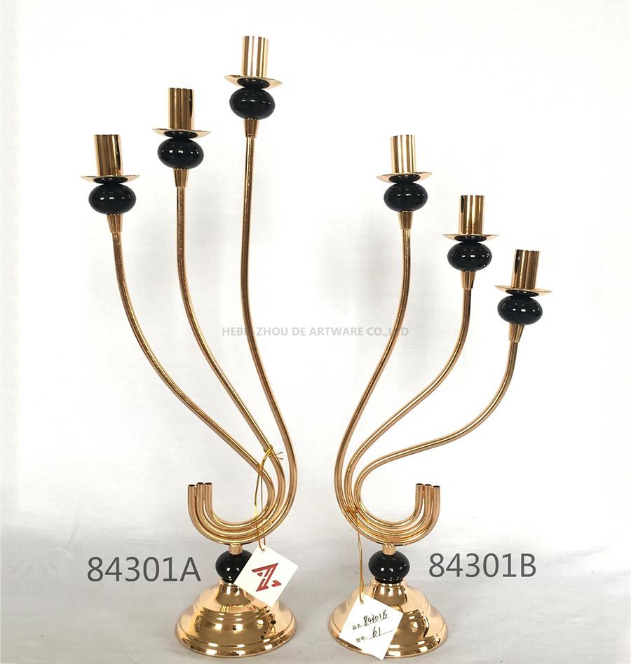 84301A 84301B 84301C Iron Candle Holder Gold and Black Color