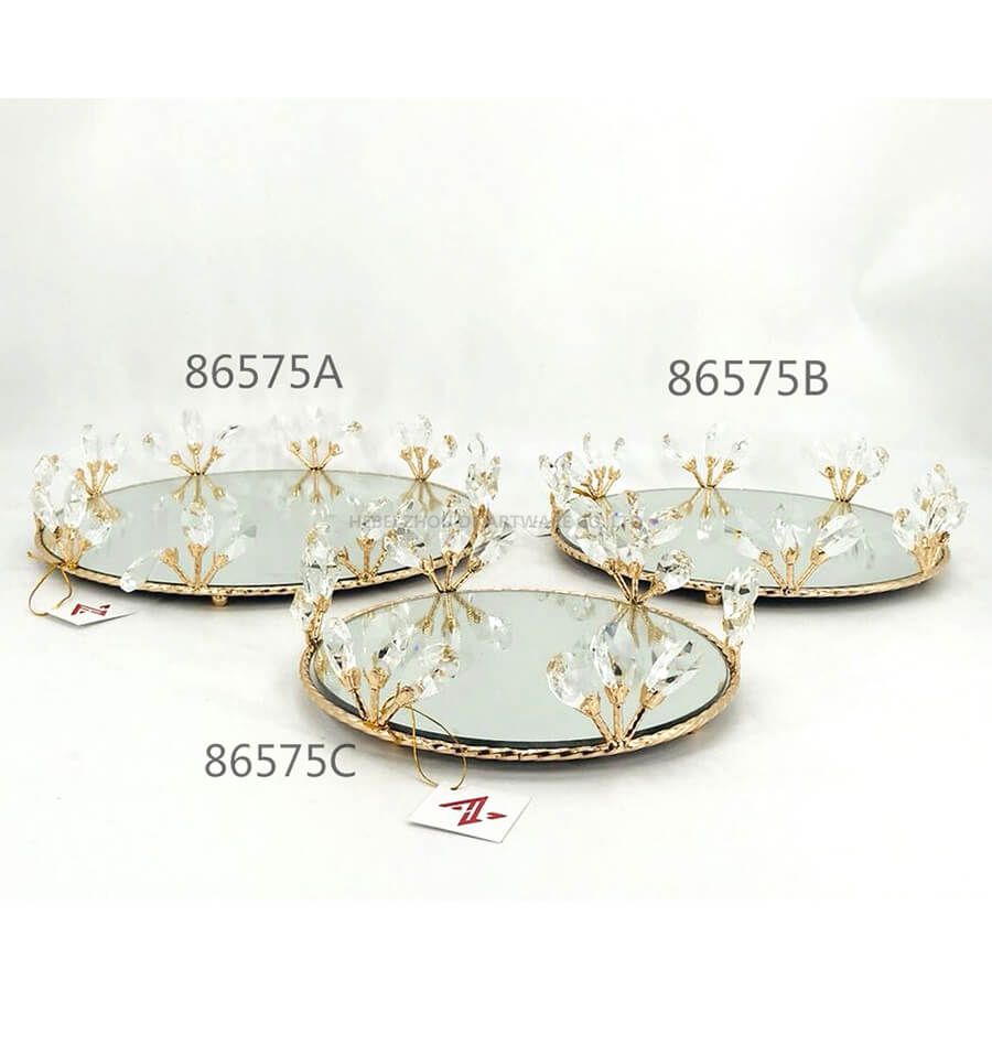 golden 86575A 86575B 86575C crystal metal tray