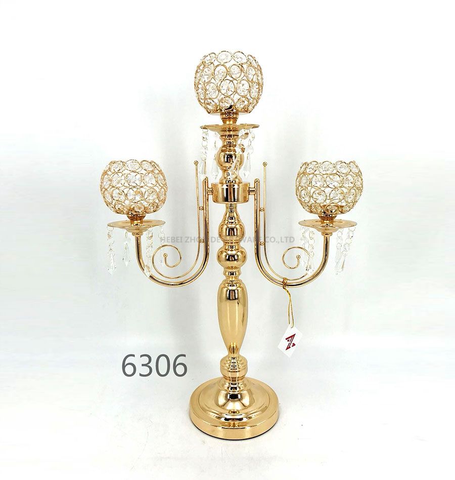 candle holders crystal and gold metal 6306