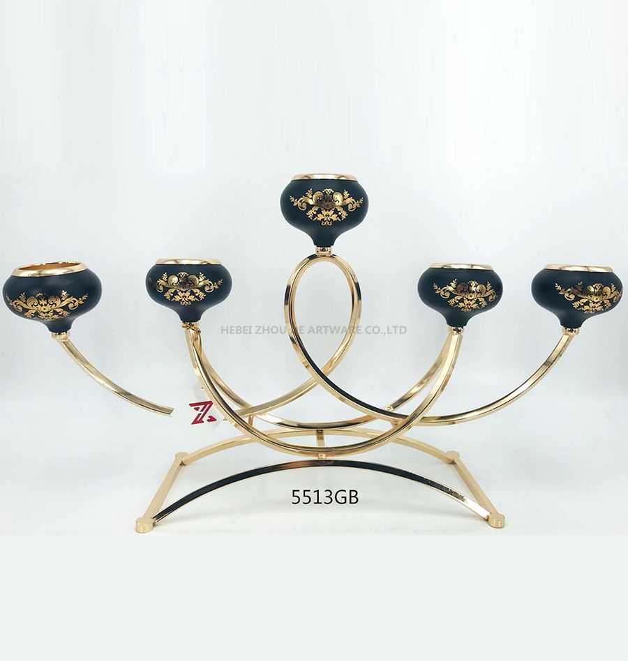  5513GB Iron Candle Holder Gold and Black Color