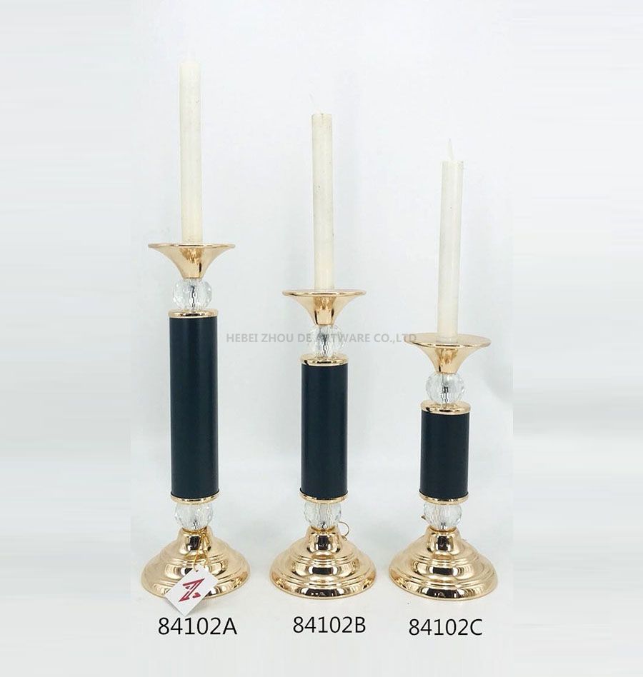 84102A 84102B 84102C Iron Candle Holder Gold and Black Color