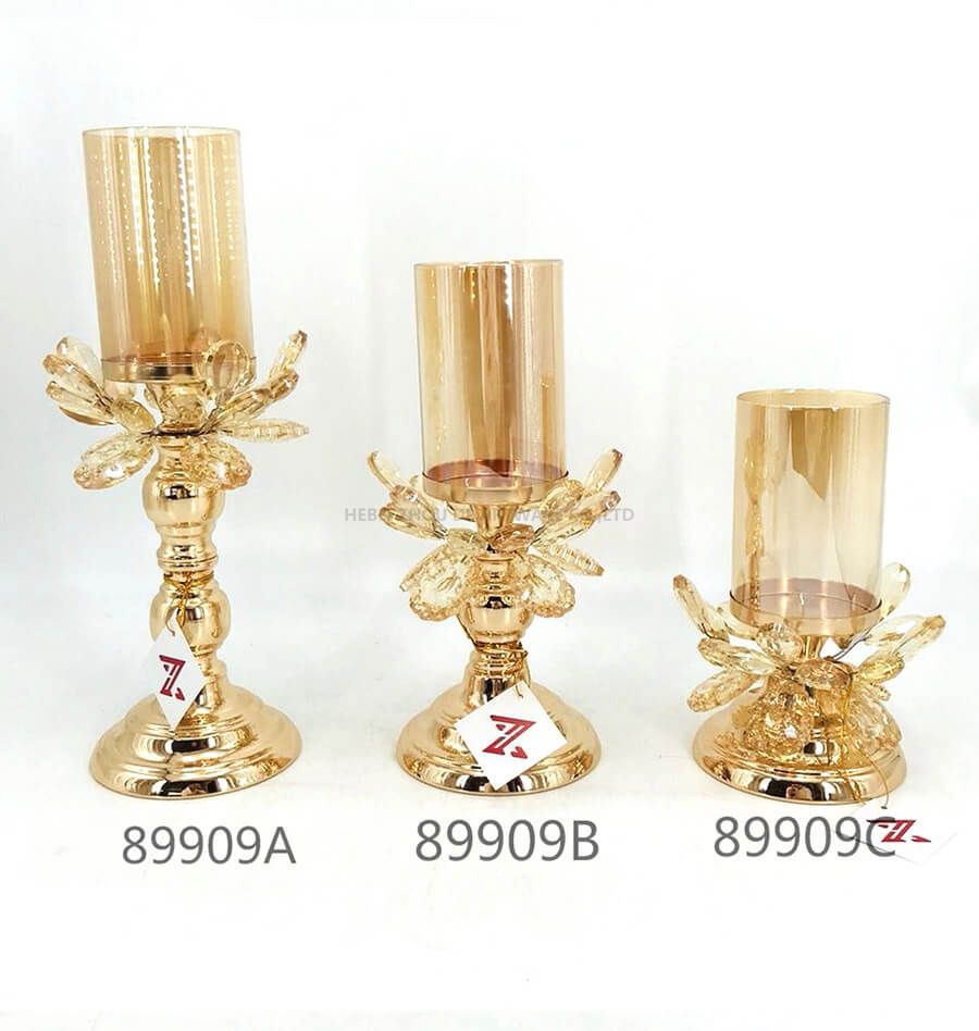 gold metal crystal candle holder 89908