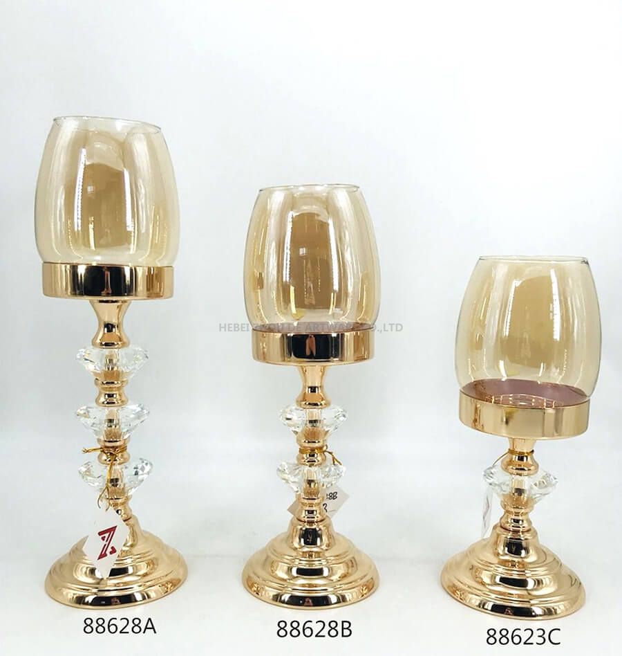 gold metal candle holder with crystal 88628