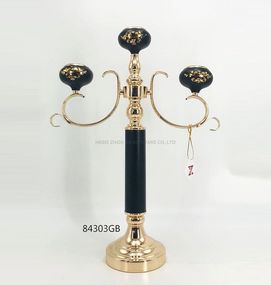 84303GB Iron Candle Holder Gold and Black Color