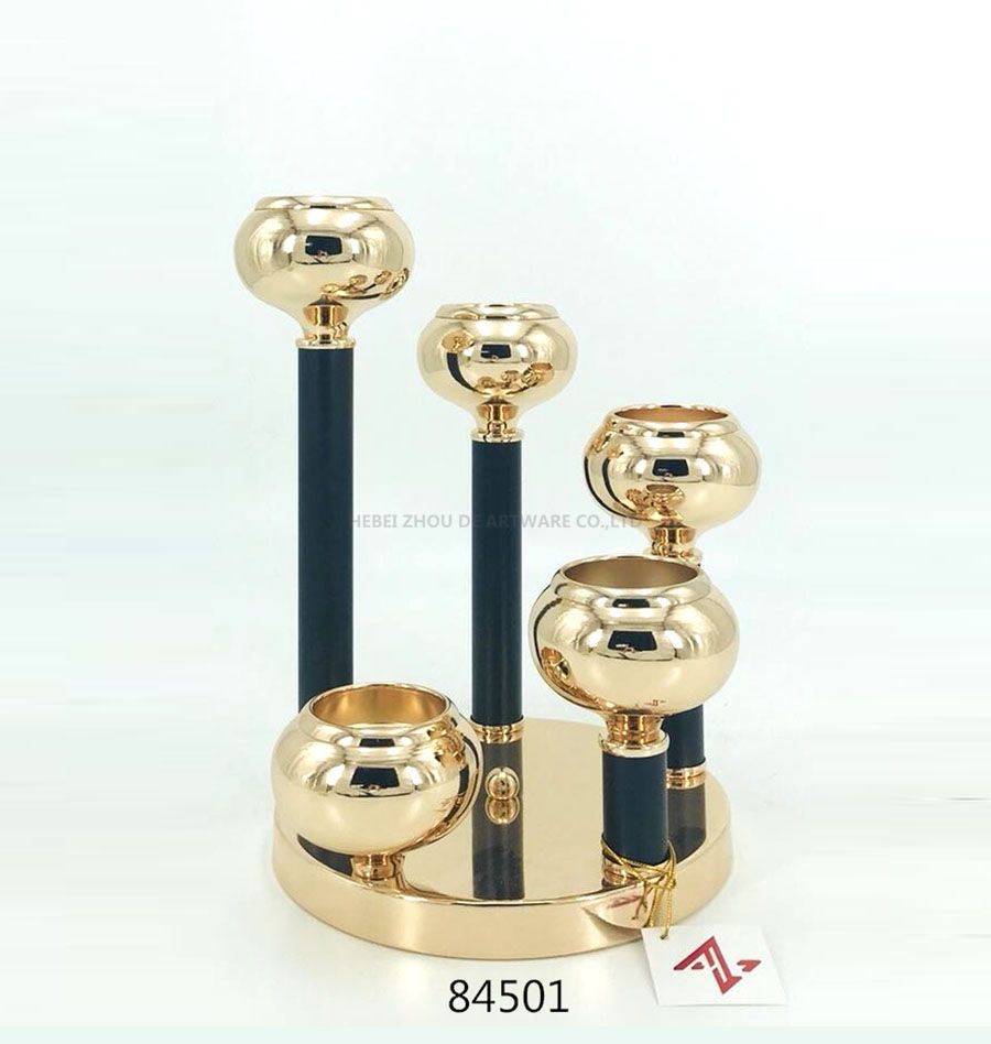 84501 Iron Candle Holder Gold and Black Color