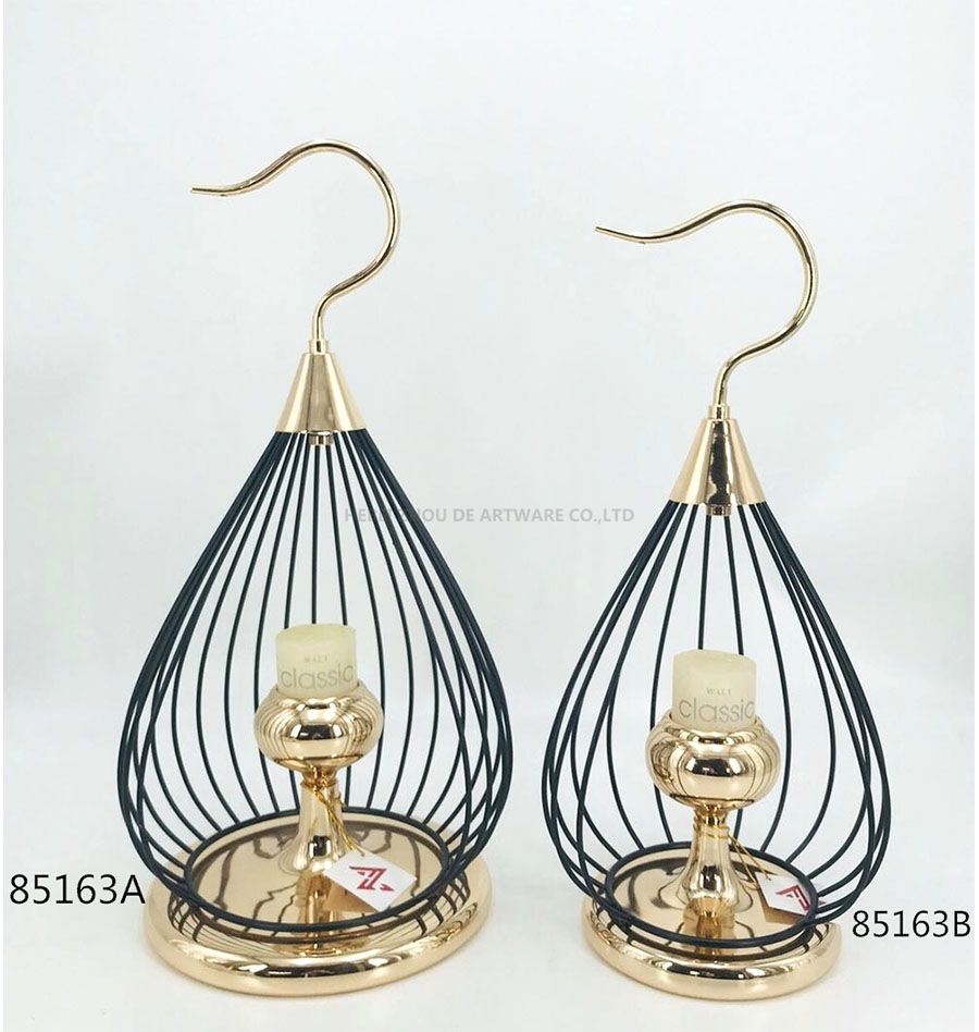 85163A 85163B Iron Candle Holder Gold and Black Color