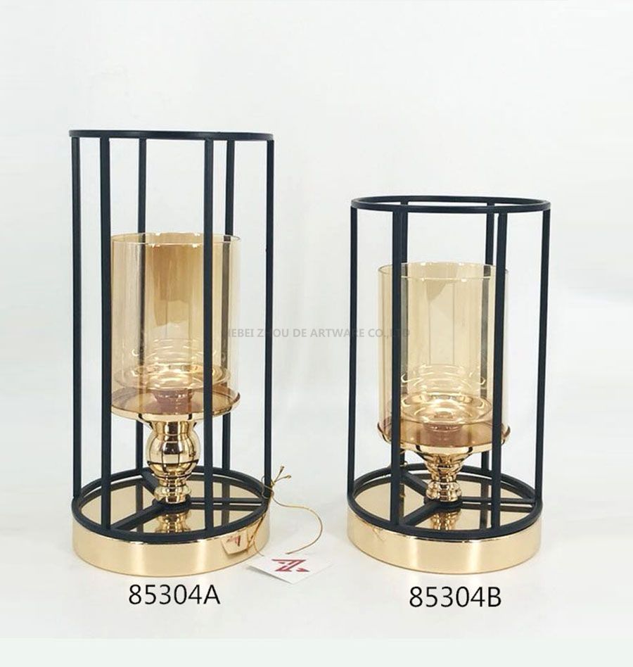 85304A 85304B Iron Candle Holder Gold and Black Color