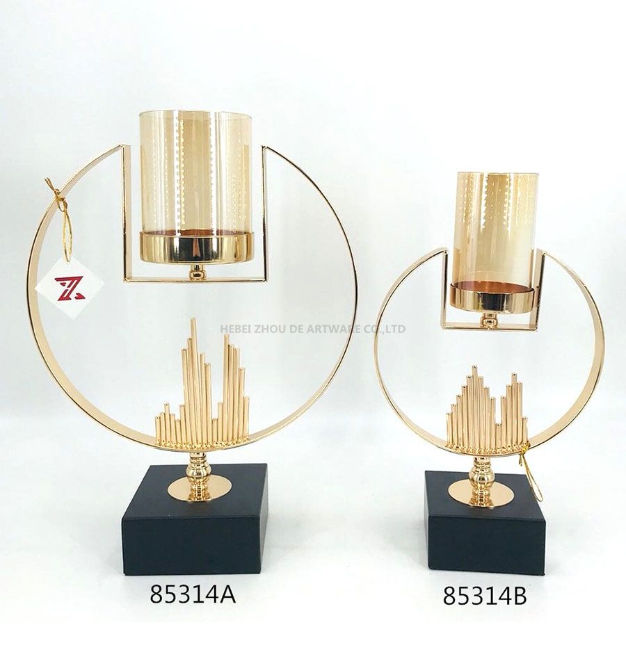 85314A 85314B Iron Candle Holder Gold and Black Color