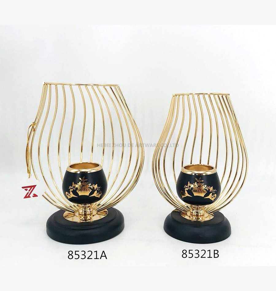 85321GA 85321GB Iron Candle Holder Gold and Black Color