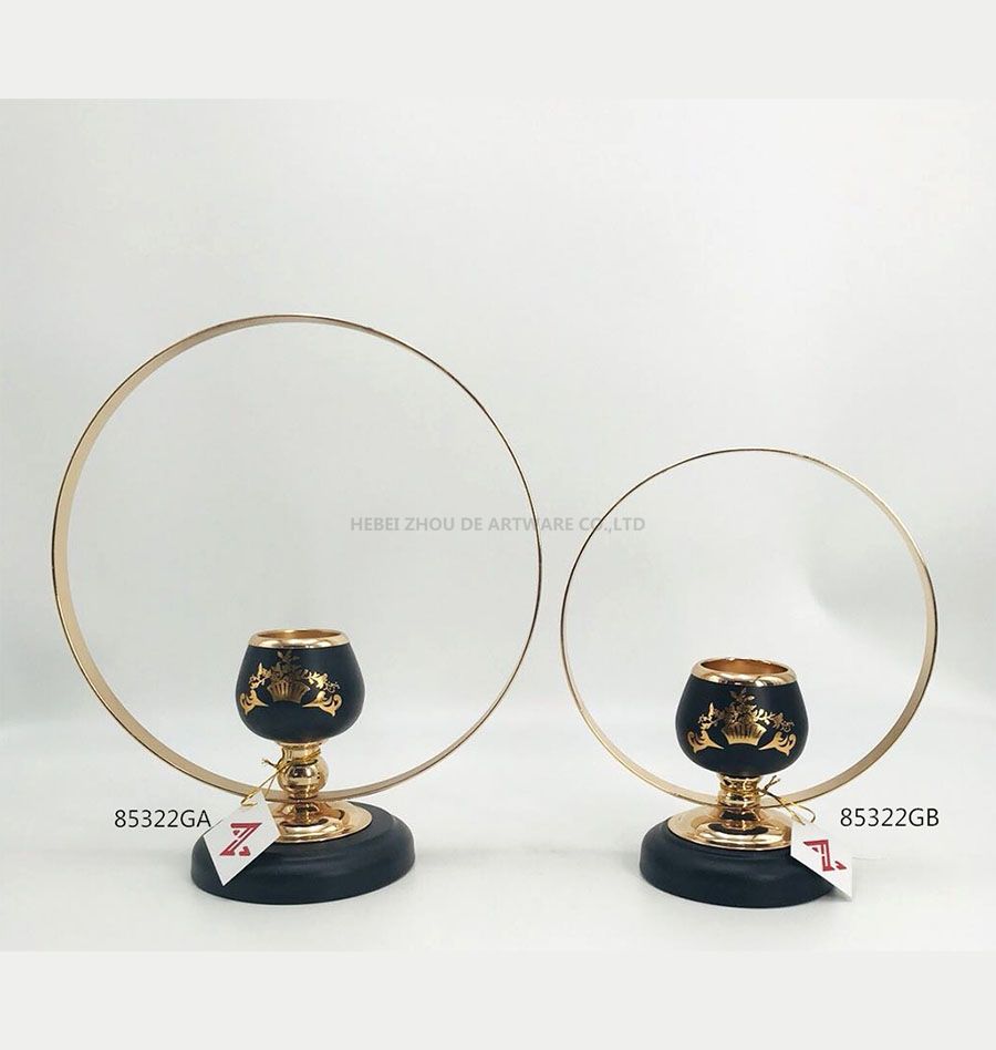85322GA 85322GB Iron Candle Holder Gold and Black Color