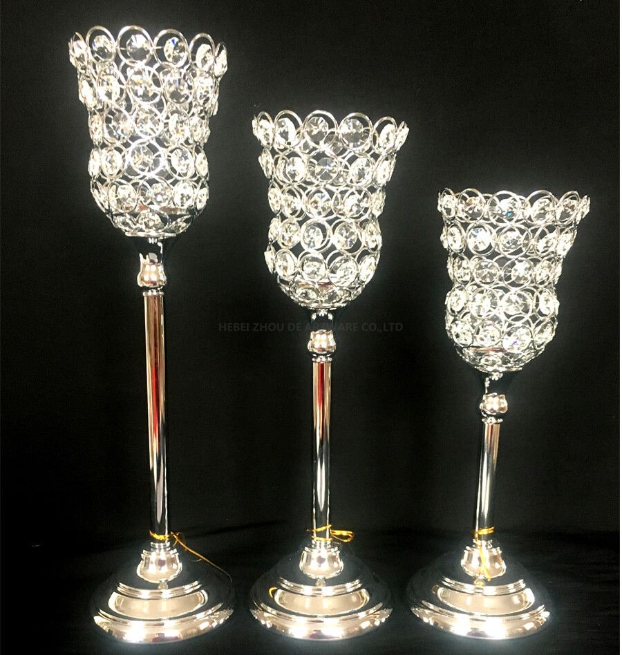 CRYSTAL CHROME METAL CANDLE HOLDER 5176