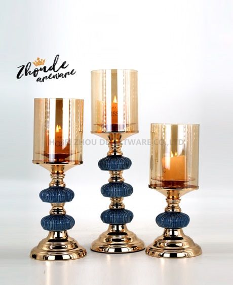 High quality modern metal ceramic gold candle holder for home decor