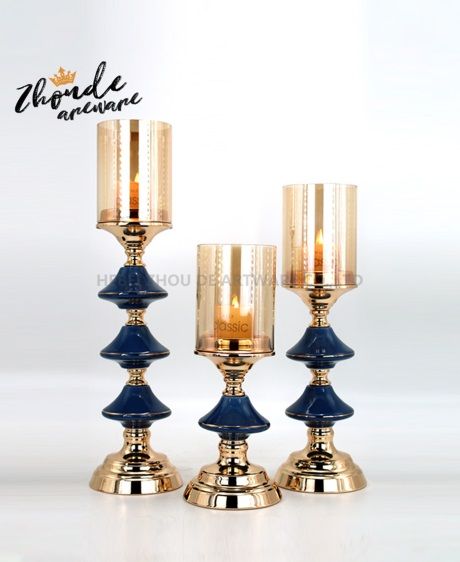 Factory Custom Ceramic Tall Candlestick Vintage Gold Metal Candle Holder For Home Decoration