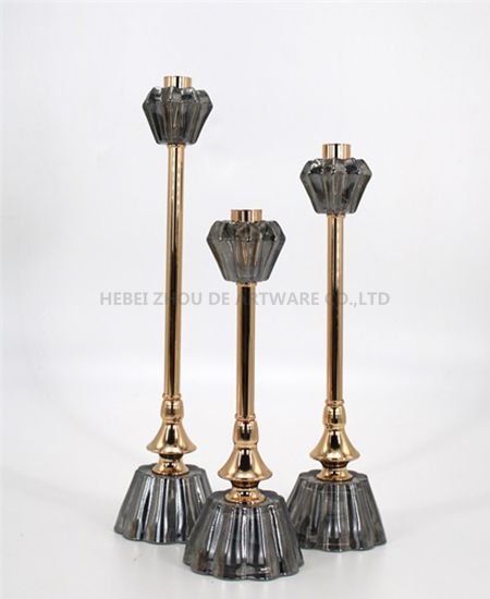 Shining Party Gold+Black Color Metal glass Candle Holder 89614