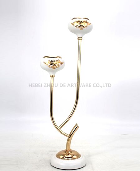 WHITE AND GOLD METAL CANDLE HOLDER 8605C