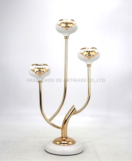 WHITE AND GOLD METAL CANDLE HOLDER 8605B