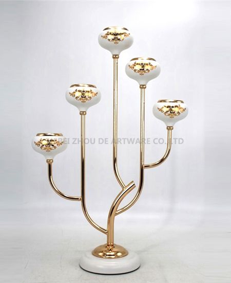 WHITE AND GOLD METAL CANDLE HOLDER 8605A