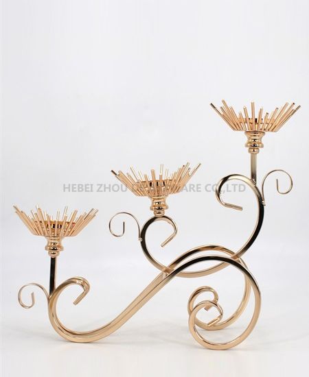 3 heads corrugation gold metal candle holder factory 91203