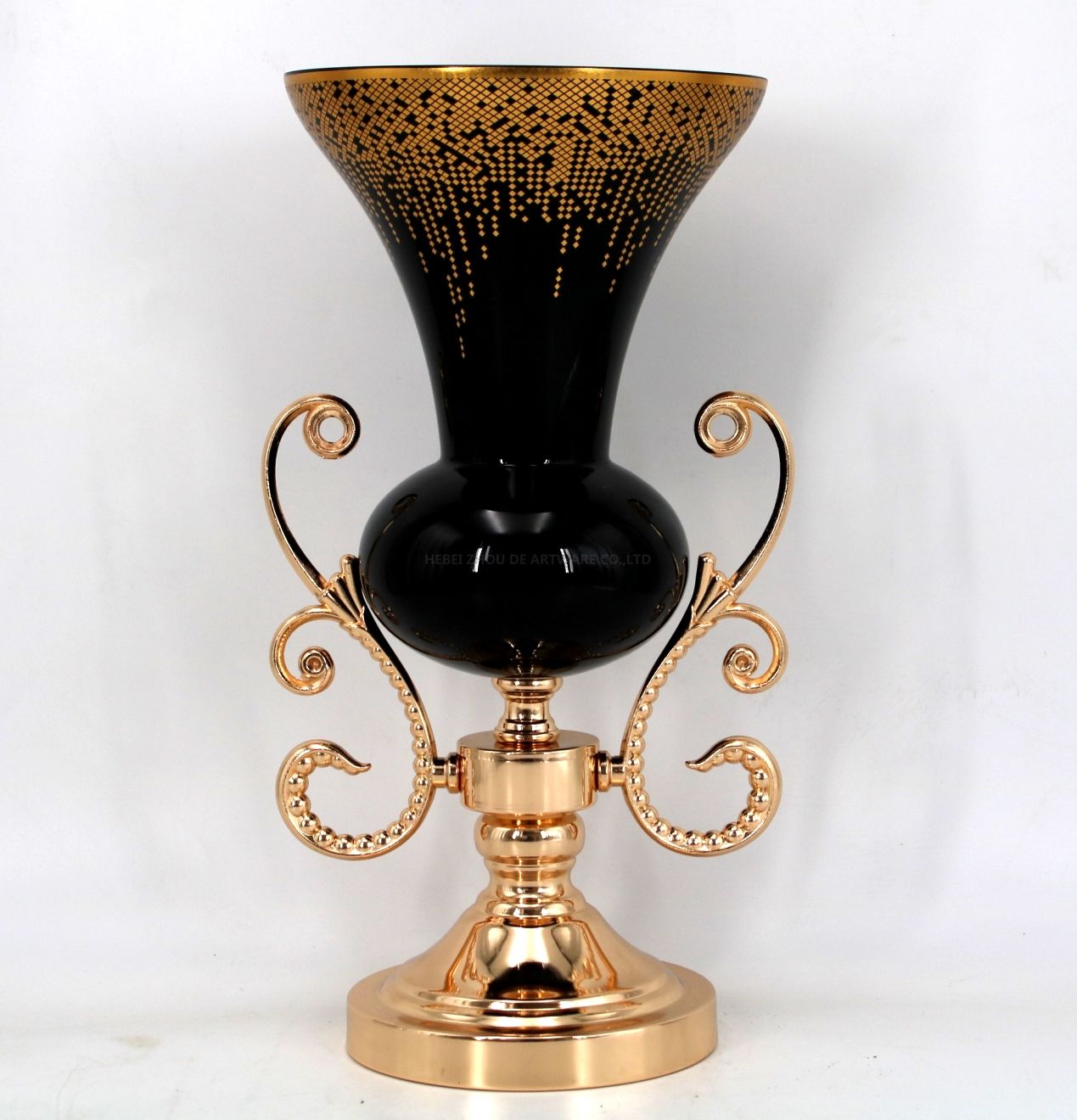 black glass with metal flower vase for home decoration