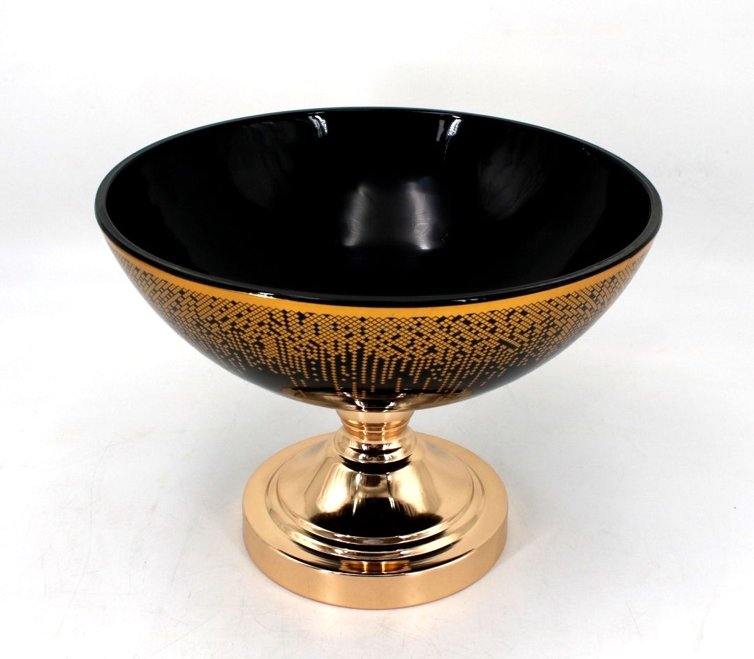 wholesale black glass with golden metal fruit bowl for home decoration