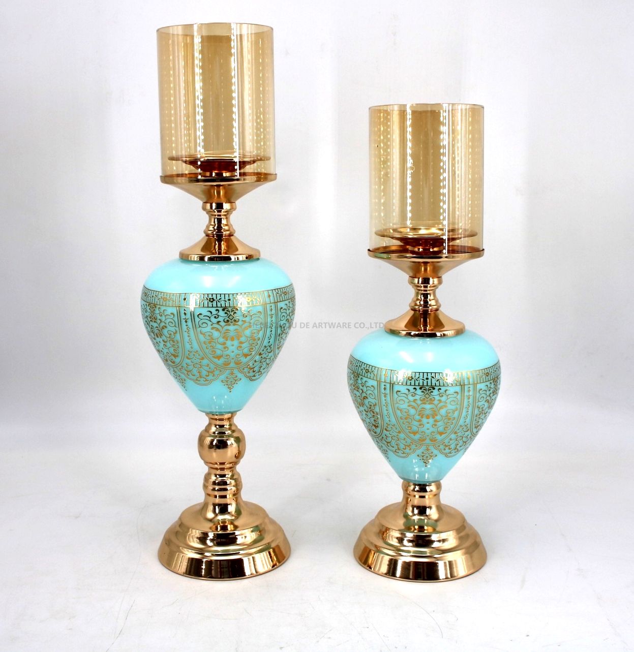 blue glass candle holder for decoration