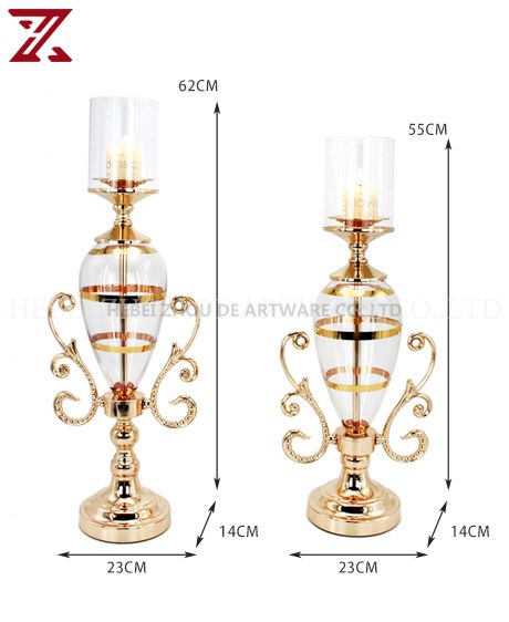 European style round gold glass candlestick luxury metal candle holder with lid home decor