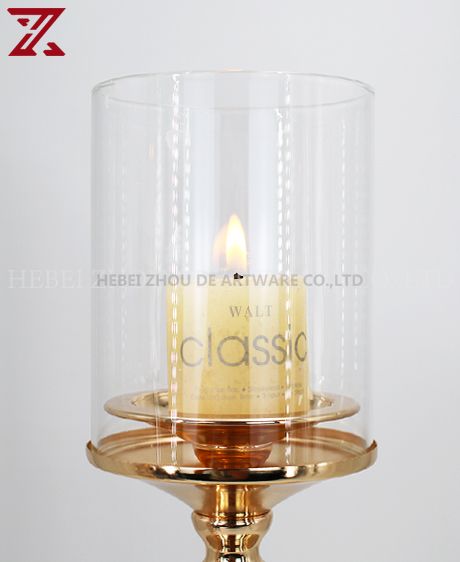 European style round gold glass candlestick luxury metal candle holder with lid home decor