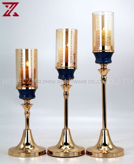 New fashion glass hurricane ceramic christmas metal candle holders for party event decoration