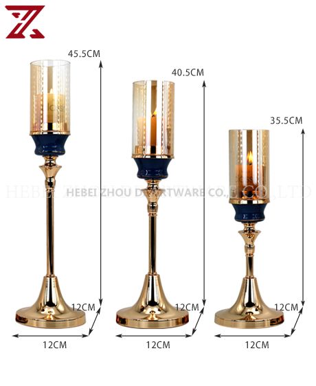 New fashion glass hurricane ceramic christmas metal candle holders for party event decoration