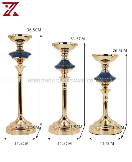 Factory supply direct wedding christmas decoration metal candle holder blue ceramic taper candle holder