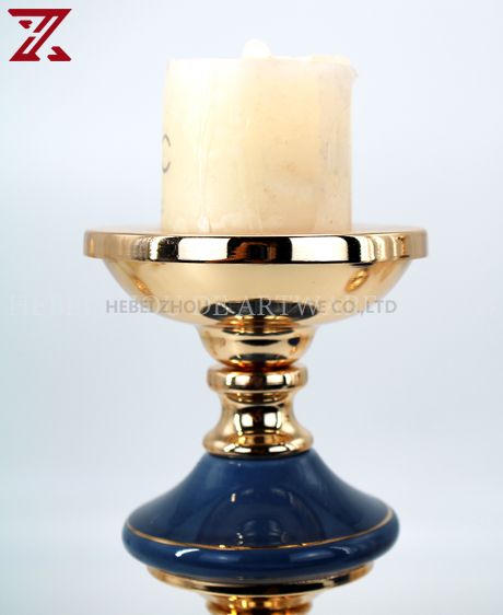 Factory supply direct wedding christmas decoration metal candle holder blue ceramic taper candle holder