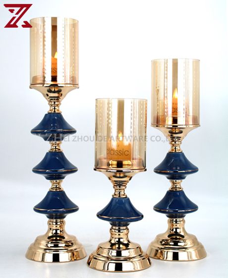 Factory Custom Ceramic Tall Candlestick Vintage Gold Metal Candle Holder For Home Decoration