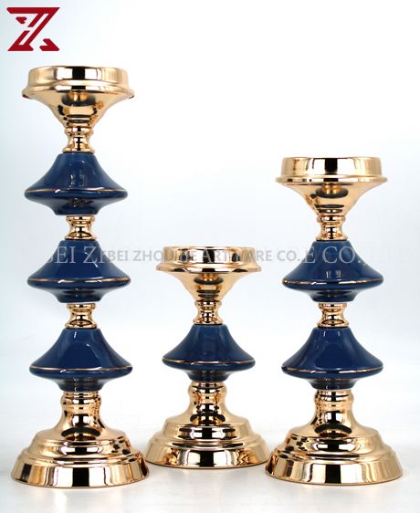 Factory Custom Ceramic Tall Candlestick Vintage Gold Metal Candle Holder For Home Decoration