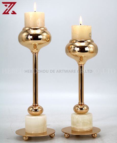 jade and metal candle holder for home decoration 90707