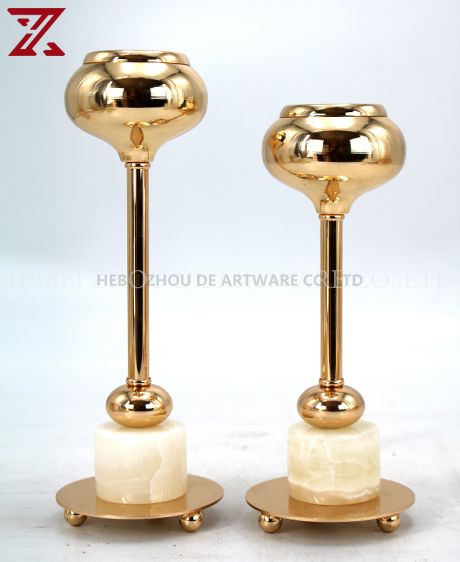 jade and metal candle holder for home decoration 90707