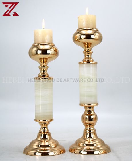 jade candle holder with golden metal base 90708