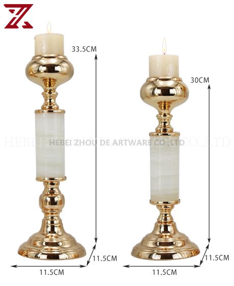 jade candle holder with golden metal base 90708