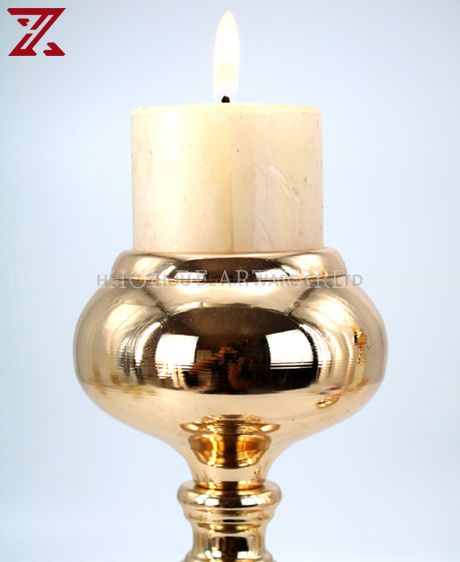 jade candle holder with golden metal base 90708