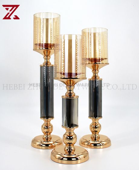 Black with gold metal candle holder iron candlestick 89609
