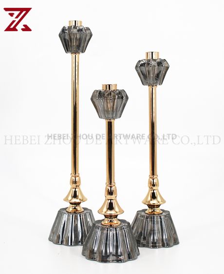 Shining Party Gold+Black Color Metal glass Candle Holder 89614