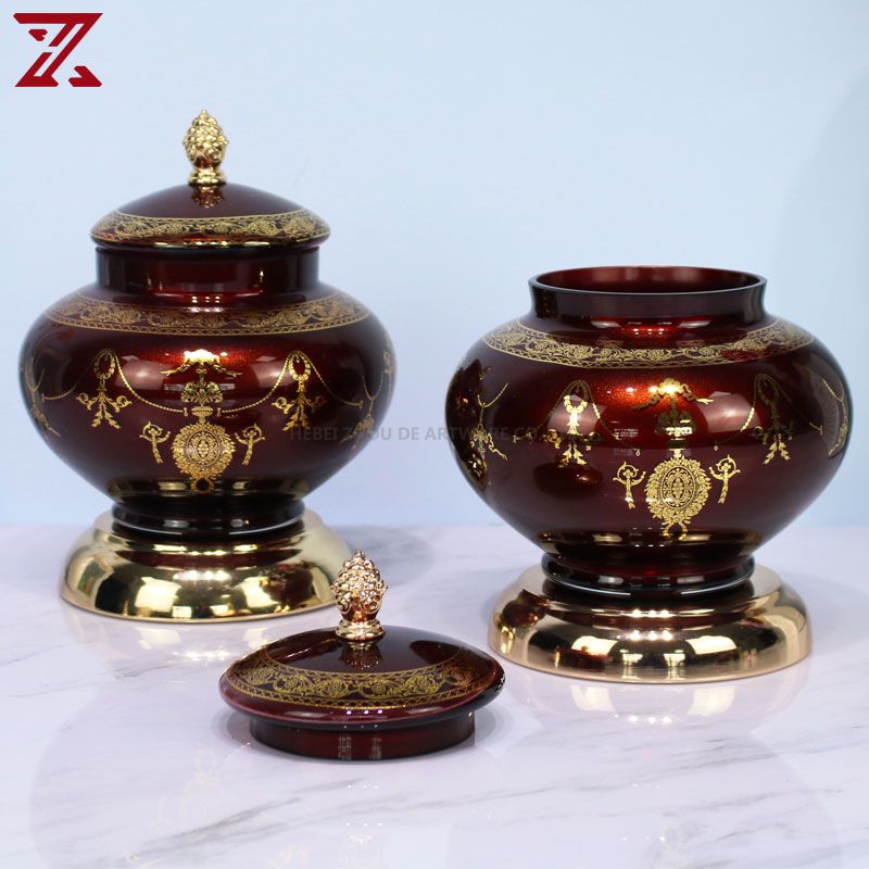 Factory sale luxury metal stand glass red vase bowl candle holder jar home decoration set for wedding party