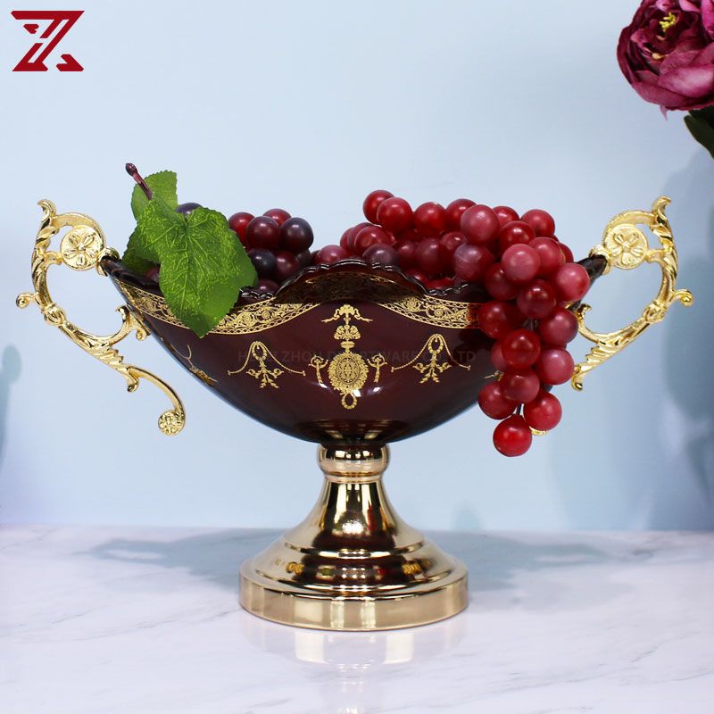 Factory sale luxury metal stand glass red vase bowl candle holder jar home decoration set for wedding party