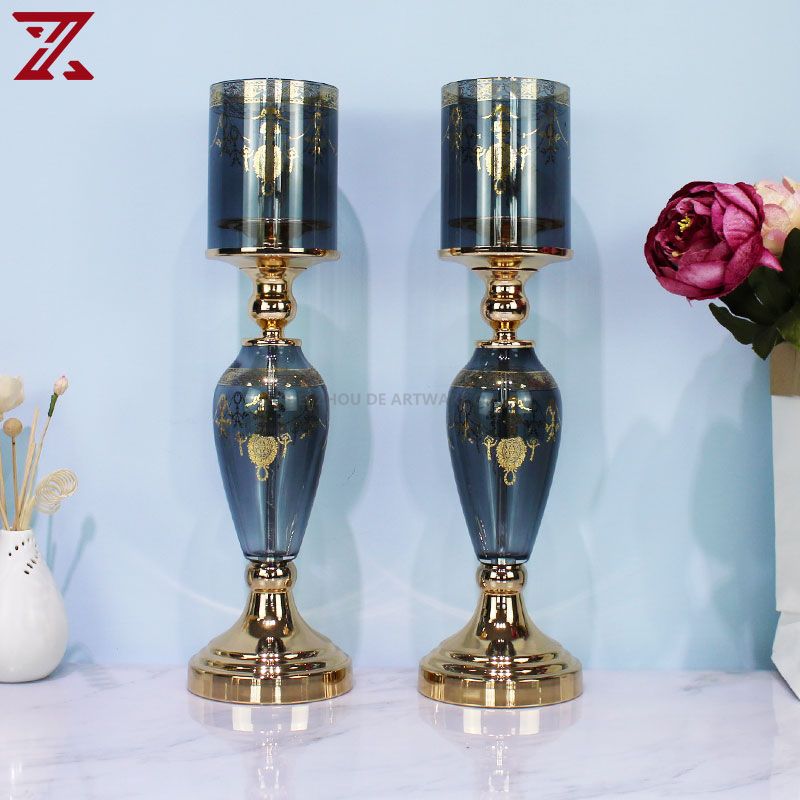 Luxury glass sets of 8 smoke gray candle holders vase fruit bowl living room accessories for home decorative