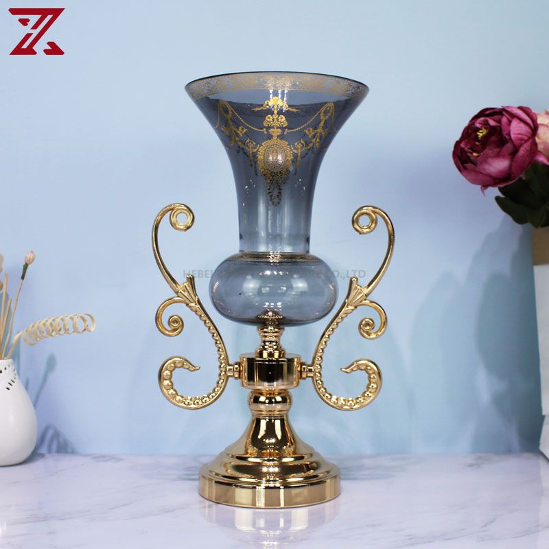 Luxury glass sets of 8 smoke gray candle holders vase fruit bowl living room accessories for home decorative