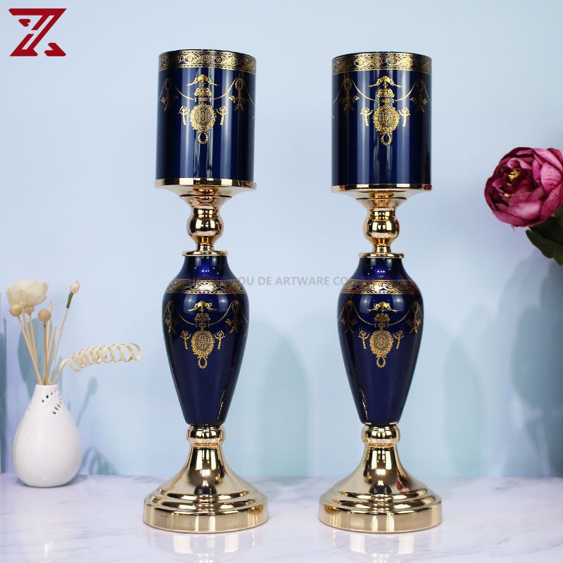 blue candy jars round flower vase with metal stand glass candle holders set decor