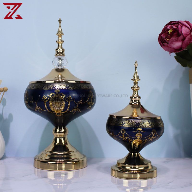 blue candy jars round flower vase with metal stand glass candle holders set decor